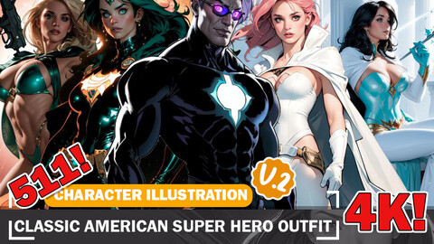 511 Classic American Superhero Outfit Diverse Outfit Character Design Reference Art V2 4K