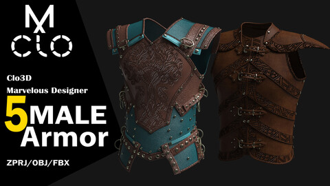 5 Male Armor / Clo3d / Marvelous designer / Project file / Obj / Fbx / Zprj