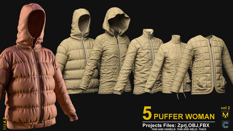 5 PUFFER  VOL2 (MARVELOUS DESIGNER AND CLO3D)ZPRJ, OBJ, FBX,UV)4K TEXTUER ( SUBSTANCE PINTER )