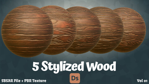 Stylized Wood - PBR Texture + SBSAR File - Vol 1