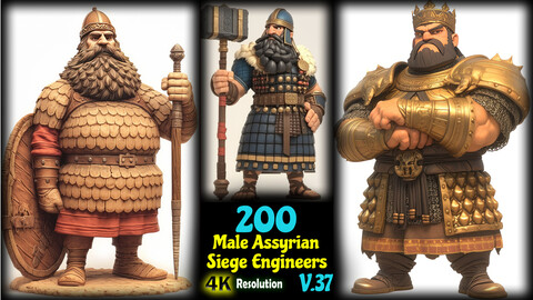 200 Male Assyrian Siege Engineers - 4K Resolution - V.37