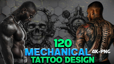 120 Mechanical Tattoo Design and Print Art( PNG Files )-4K- High Quality