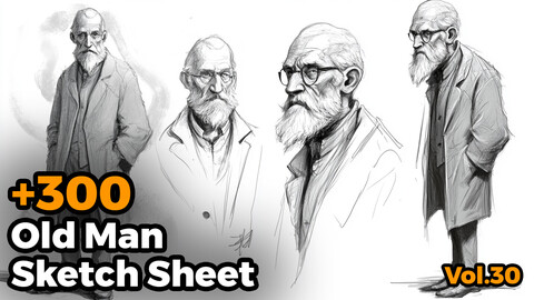 +300 Old Man Sketch Sheet Reference Images(4k)