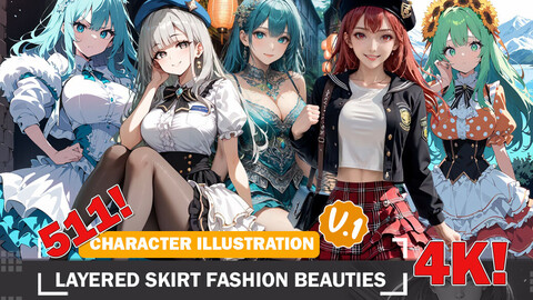 511 Layered Skirt Fashion Beauties Diverse Outfit Character Design Reference Art V1 4K