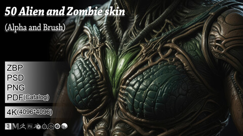 50 Alien and zombie skin (Alpha & Brush)