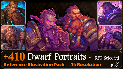 410 Dwarf Portraits - RPG Selected Reference Pack | 4K | v.2