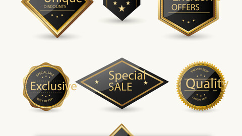 Collection Exclusive Sticker Offers, Luxury Sale, Offer Banners,  Elegant Design, EPS File