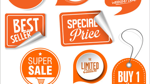 Orange sale stickers vector illustration collection, Promotional Tags, EPS File