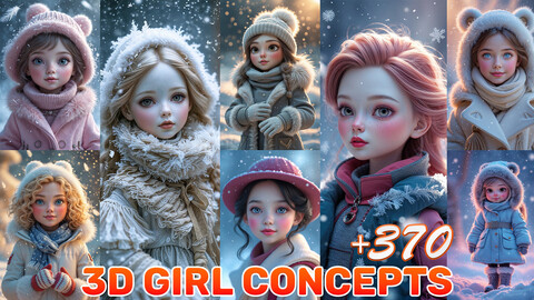 370 3D Realistic Girl Under Snow Concept | Reference Images