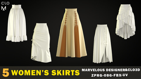 5 WOMENS SKIRTS ( CLO3D , obj + fbx )