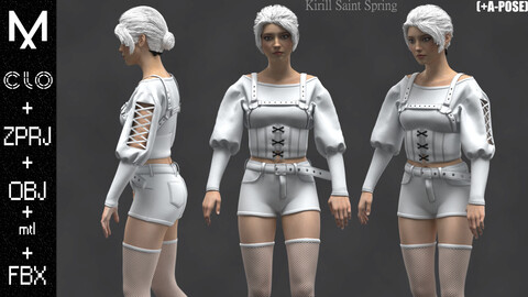 New Outfit Female Marvelous designer/Clo3d OBJ mtl FBX ZPRJ + A-POSE