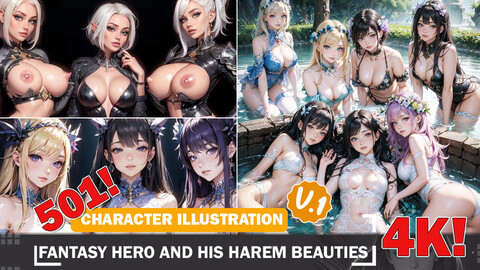 501 Fantasy Hero and His Harem Beauties Diverse Outfit Character Design Reference Art V1 4K