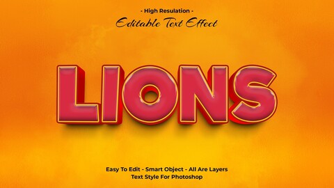 3D Lions. PSD fully editable text effect. Layer style PSD mockup template