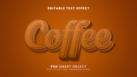 3D Coffee. PSD fully editable text effect. Layer style PSD mockup template