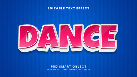 3D Dance. PSD fully editable text effect. Layer style PSD mockup template