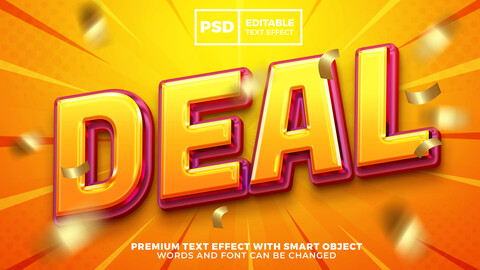 3D Deal. PSD fully editable text effect. Layer style PSD mockup template