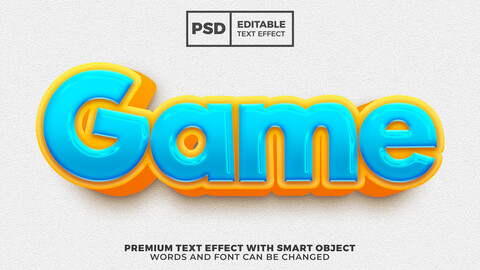 3D Game. PSD fully editable text effect. Layer style PSD mockup template