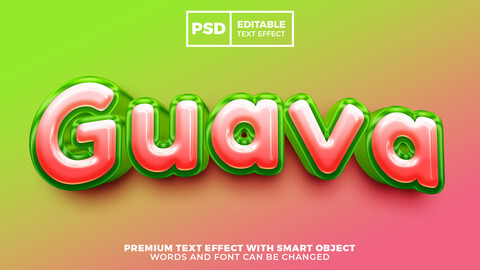 3D Guava. PSD fully editable text effect. Layer style PSD mockup template