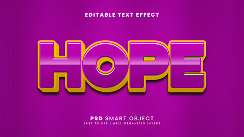 3D Hope. PSD fully editable text effect. Layer style PSD mockup template