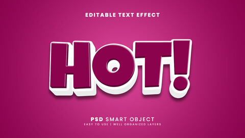 3D Hot. PSD fully editable text effect. Layer style PSD mockup template