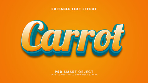 3D Carrot. PSD fully editable text effect. Layer style PSD mockup template