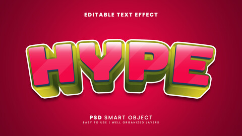 3D Hype. PSD fully editable text effect. Layer style PSD mockup template