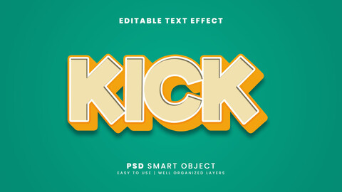 3D Kick. PSD fully editable text effect. Layer style PSD mockup template