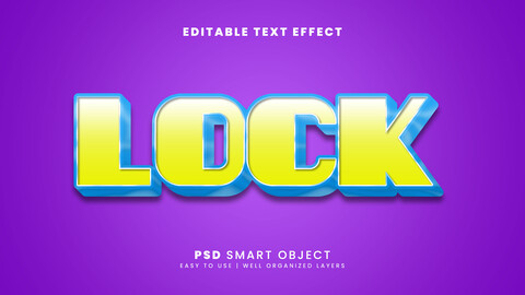 3D Lock. PSD fully editable text effect. Layer style PSD mockup template