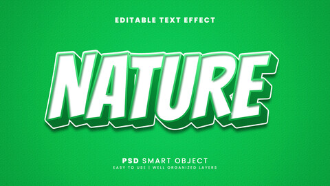 3D Nature. PSD fully editable text effect. Layer style PSD mockup template