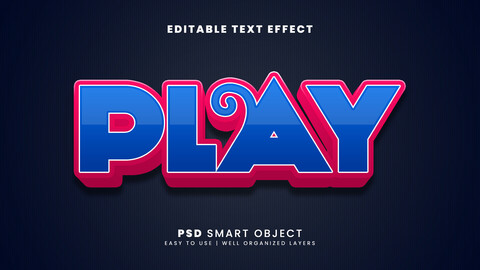 3D Play. PSD fully editable text effect. Layer style PSD mockup template