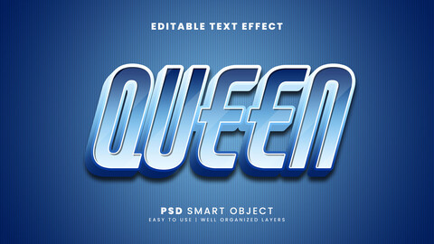 3D Queen. PSD fully editable text effect. Layer style PSD mockup template