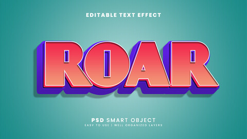 3D Roar. PSD fully editable text effect. Layer style PSD mockup template