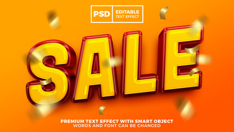 3D Sale. PSD fully editable text effect. Layer style PSD mockup template