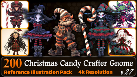 200 Anime Christmas Candy Crafter Gnome (Full Body) Reference Pack | 4K | v.27