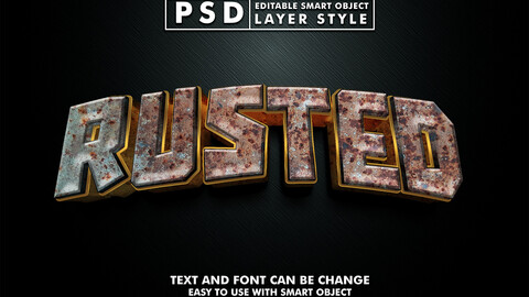 Rusted PSD fully editable text effect. Layer style PSD mockup template