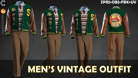 MEN'S VINTAGE OUTFIT(Clo3D Project + OBJ +FBX)