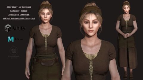 AAA 3D FANTASY MEDIEVAL CHARACTER - YOUNG BEAUTIFUL GIRL 03 (REALISTIC STYLE)