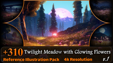 310 Twilight Meadow with Glowing Flowers Reference Pack | 4K | v.1