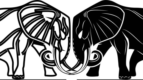 black And White elephant, svg vector file, laser cut file, cricut file, engraving file, cnc cut file, Eps file