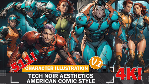 511 Tech Noir Aesthetics American Comic Style Diverse Outfit Character Design Reference Art V2 4K