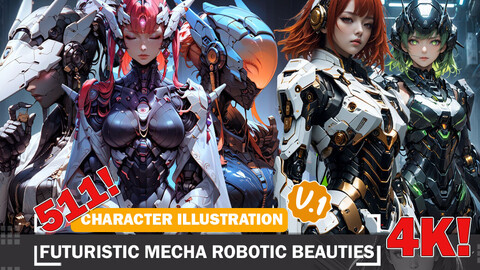 511 Futuristic Mecha Robotic Beauties Diverse Outfit Character Design Reference Art V1 4K