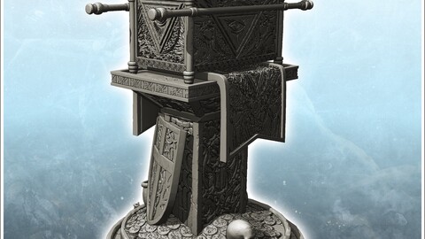 Altar for satanic ritual with skulls of goats, shield and gold coins (2) | STL for 3D Printing