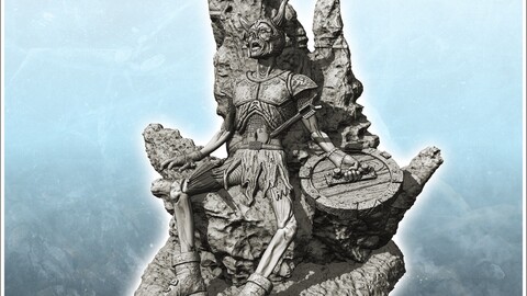 Skeleton rock of lying warrior with shield and helmet (6) | STL for 3D Printing