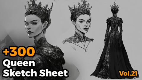 300 Queen Sketch Sheet Reference Images(4k)