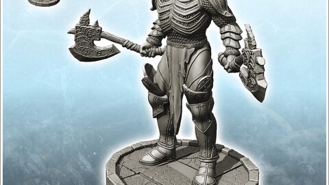 Skeleton warrior with two axes and chain mail (27) | STL for 3D Printing