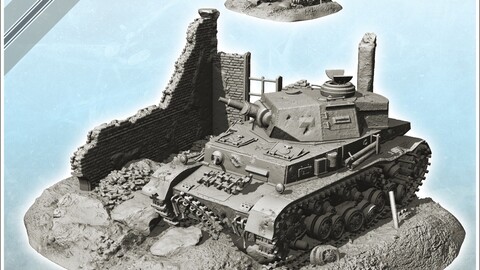 Carcass of Panzer IV Ausf. F1 in building ruin | STL for 3D Printing