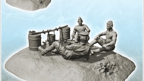 USSR soldiers resting around a campfire | STL for 3D Printing