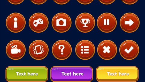 Hypercasual Cartoon game UI set Buttons