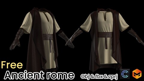 ancient rome dress - Ready for use in game engines and animation software    - Marvelous Designer/Clo3D file - (a-pose, Zprj)    - OBJ files (thin unweld / thick unweld)    - FBX files (thin unweld / thick unweld)