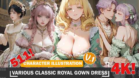 511 Various Classic Royal Gown Dresses Diverse Outfit Character Design Reference Art V1 4K